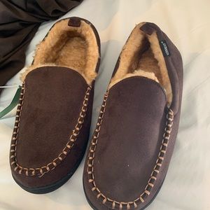 men’s brown slippers bedroom shoes fluffy